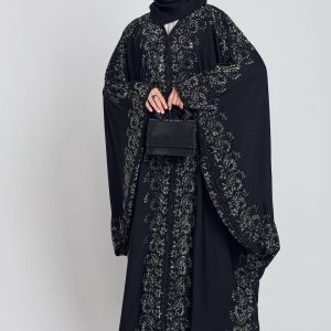 Luxury Black Noir Motif Embellished Open Farasha